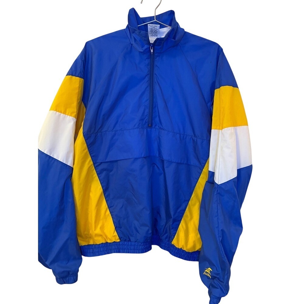 Vintage Eastbay Windbreaker Pullover Blue Yellow Colorblock Half Zip Mens L